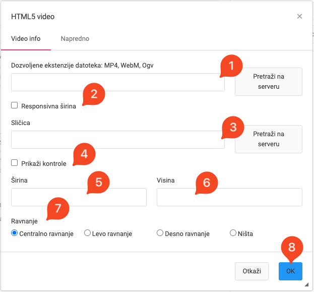Dodavanje HTML5 video zapisa