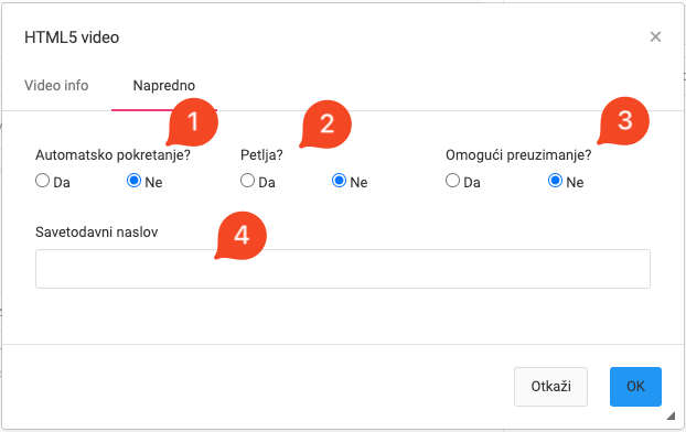 Dodavanje HTML5 video zapisa