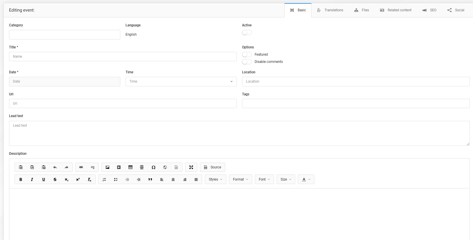 Events and event categories