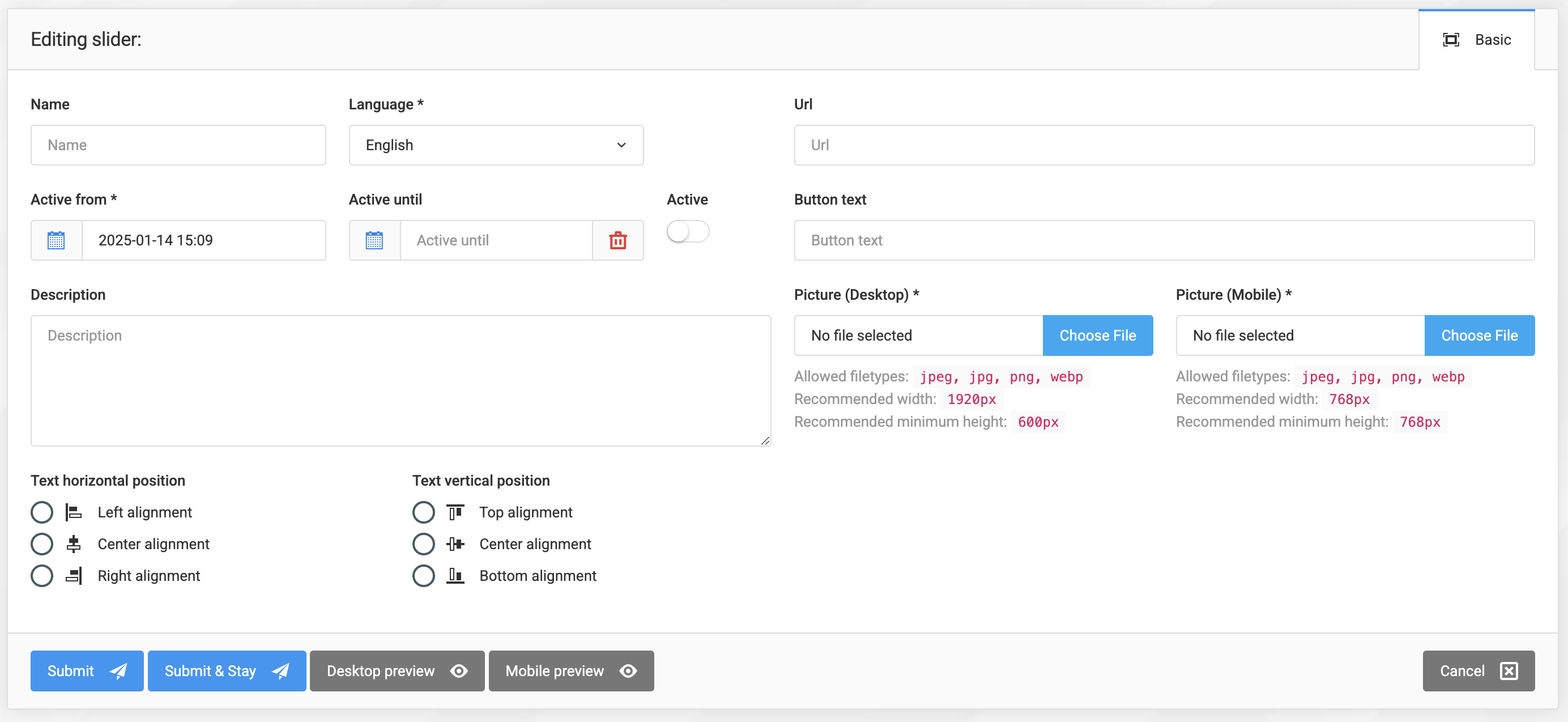 Sliders and their editing