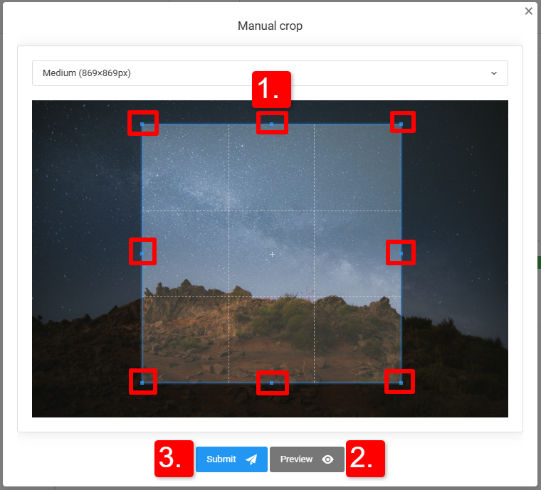 Manually cropping images in Sellvio