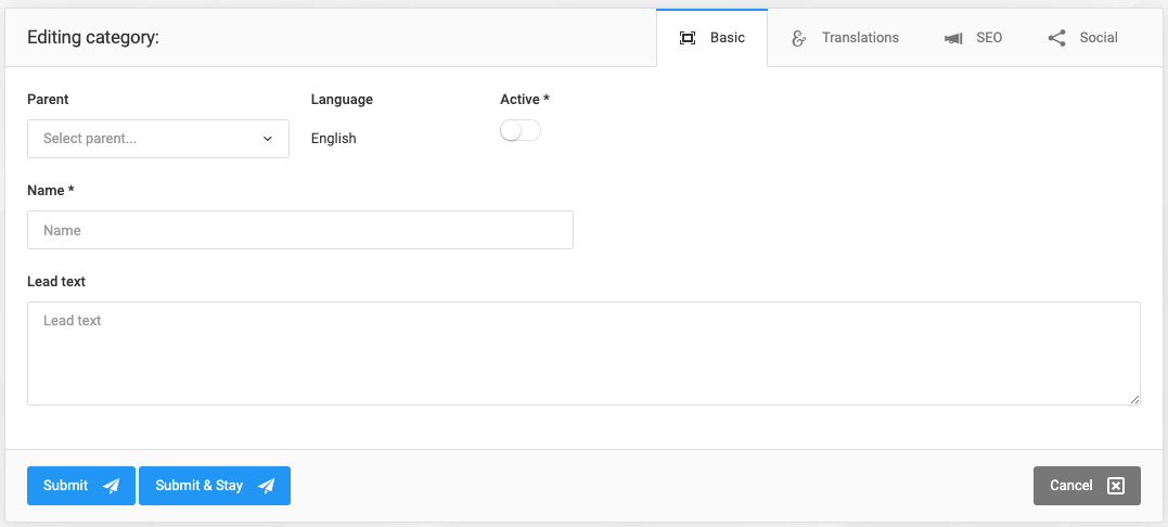 Categories (Static Content Categories and Menus)