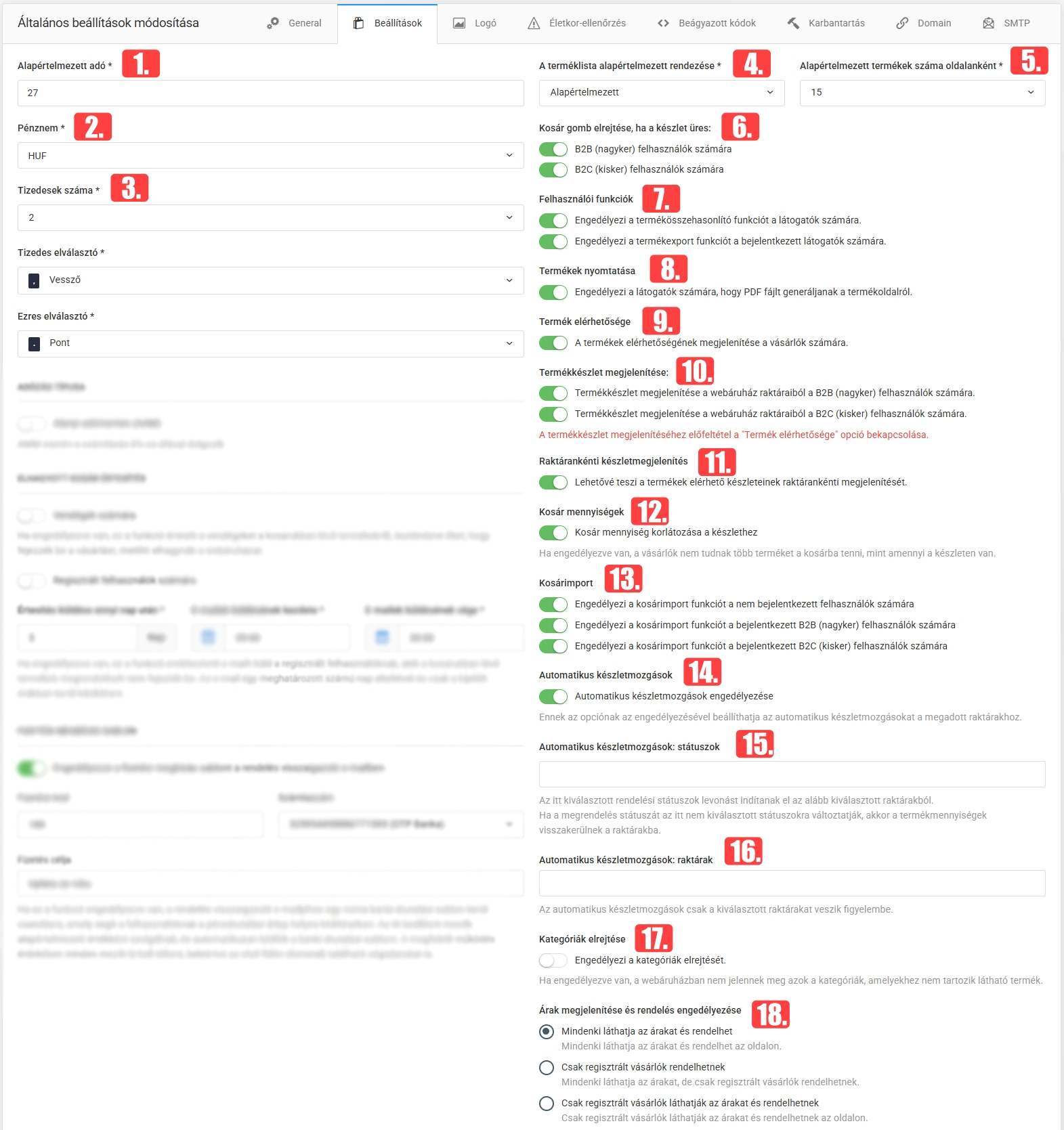 Általános beállítások