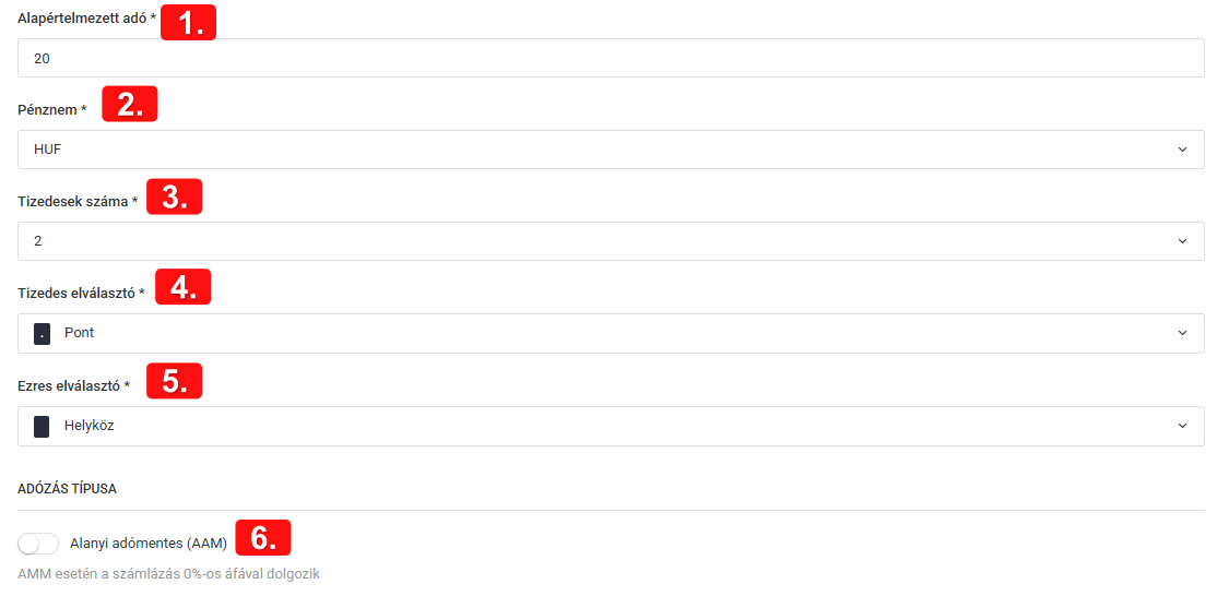 Webáruház pénznem- és adó konfigurációja