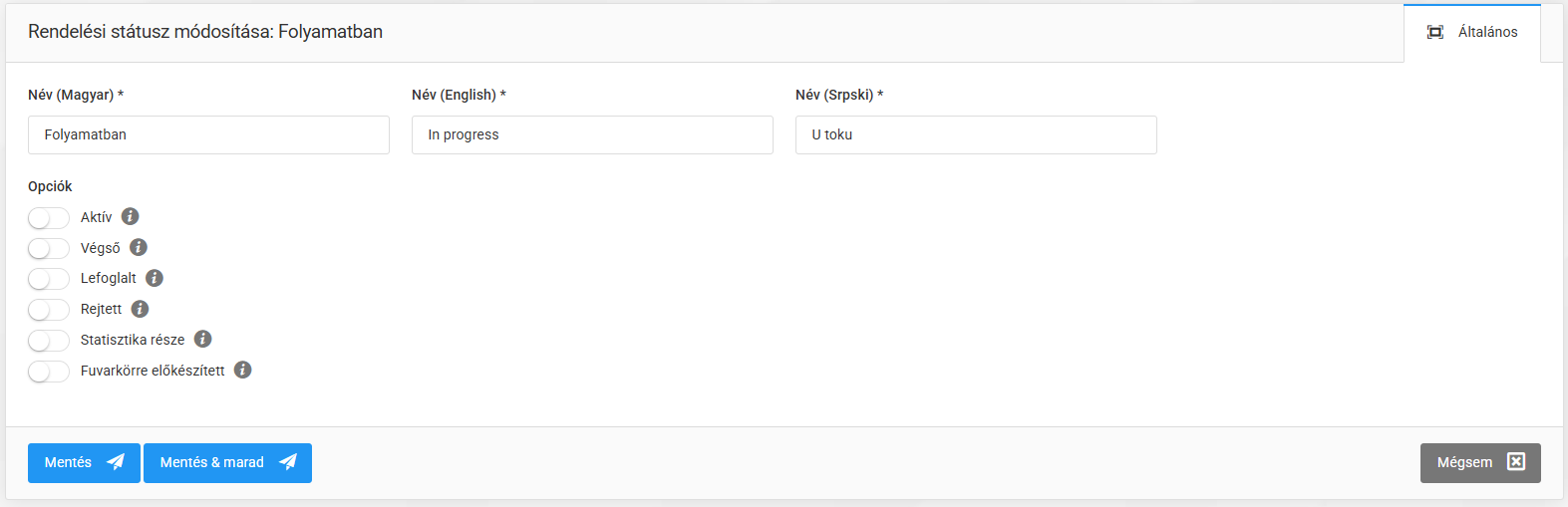 Rendelési státuszok