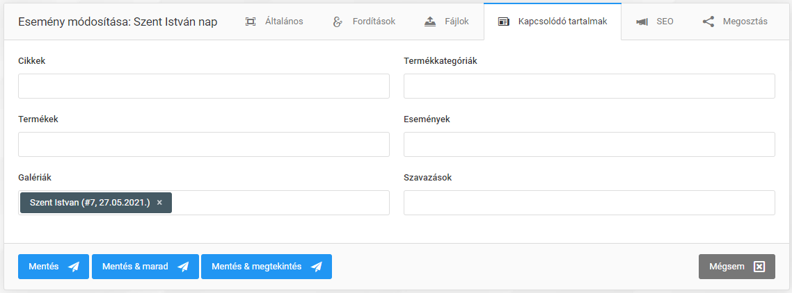 Események és esemény kategóriák