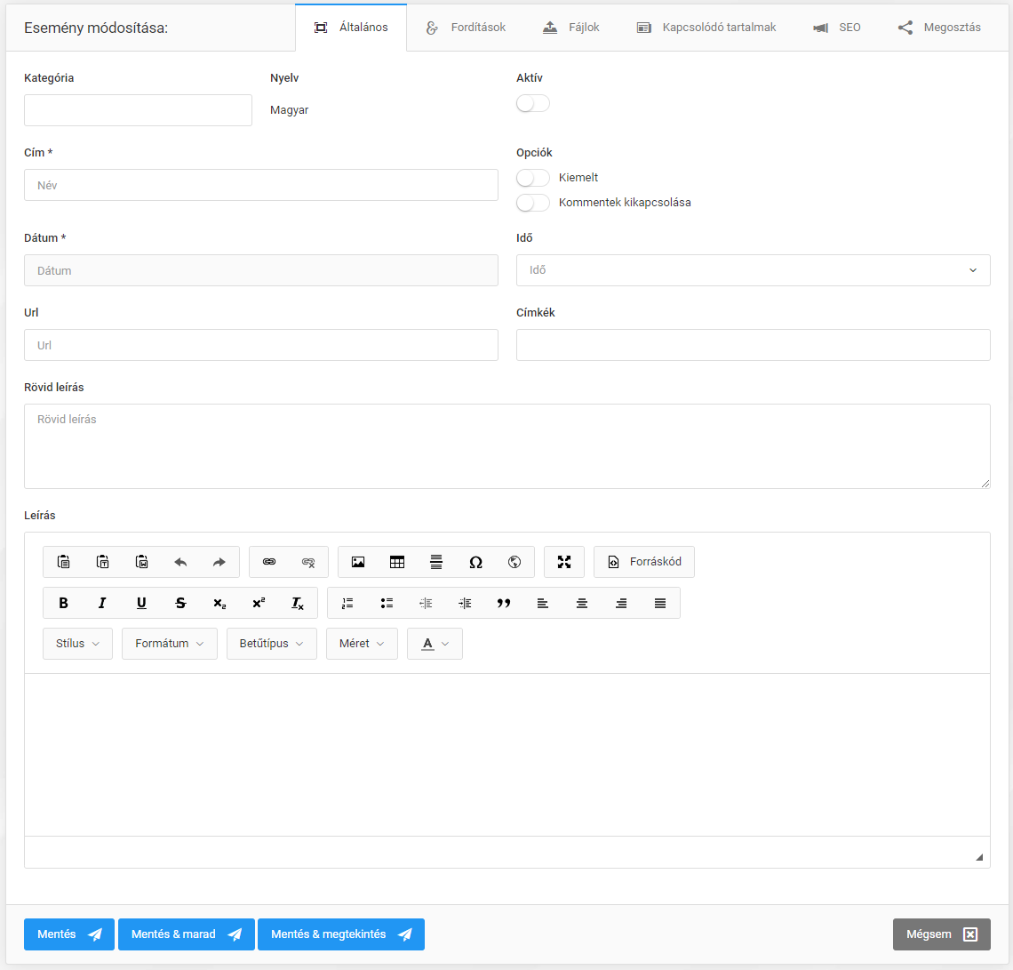 Események és esemény kategóriák