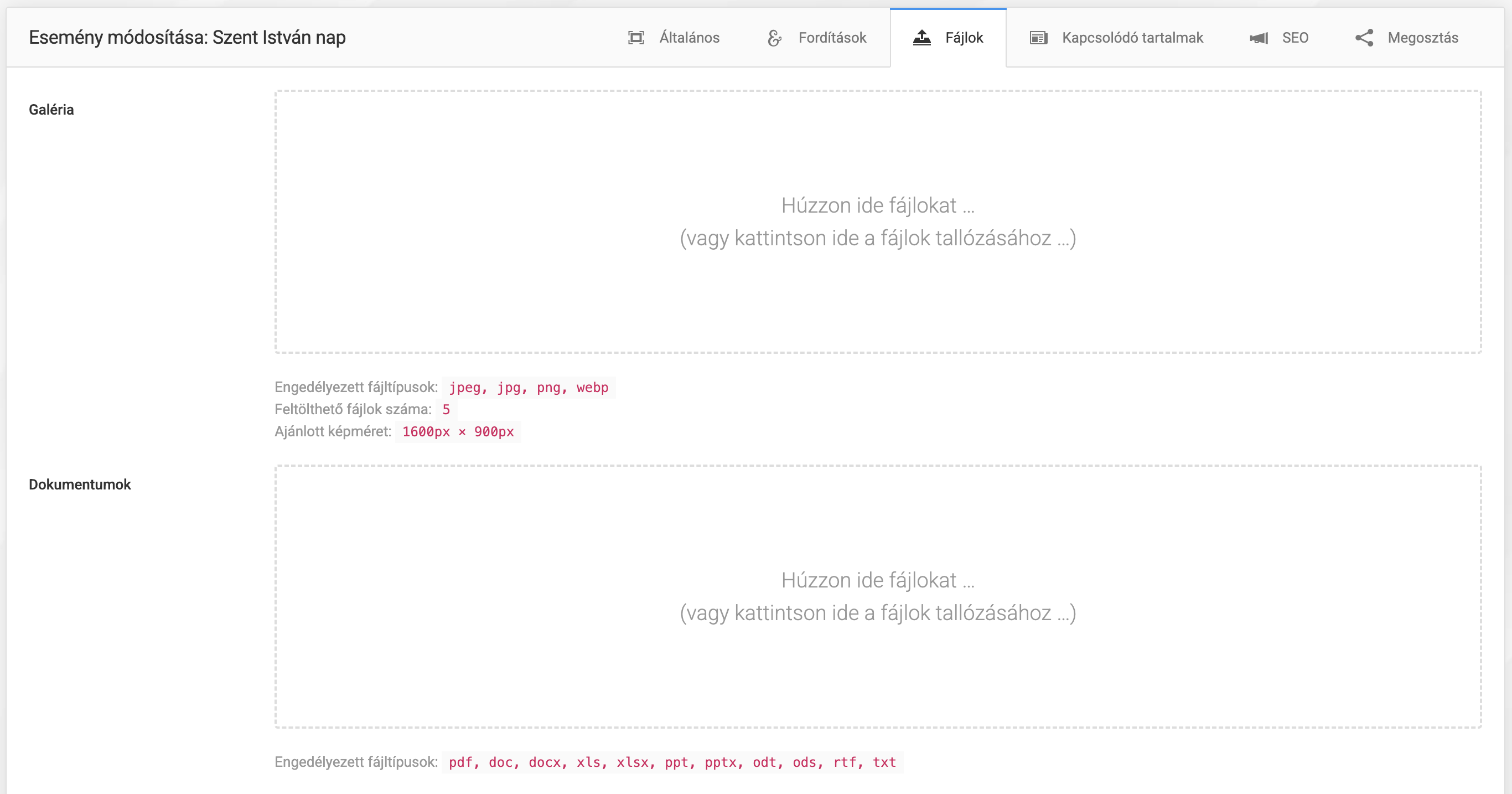 Események és esemény kategóriák