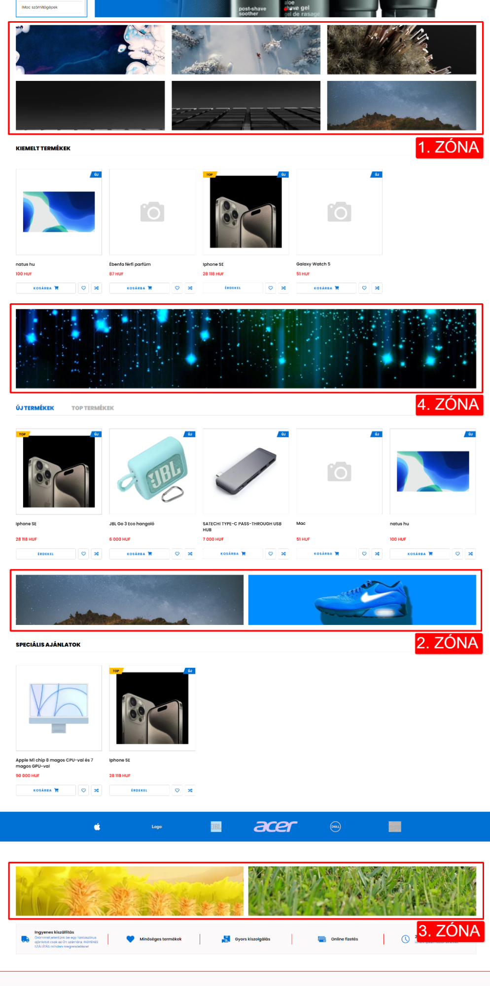 Bannerek (reklámpozíció) a kezdőlapon