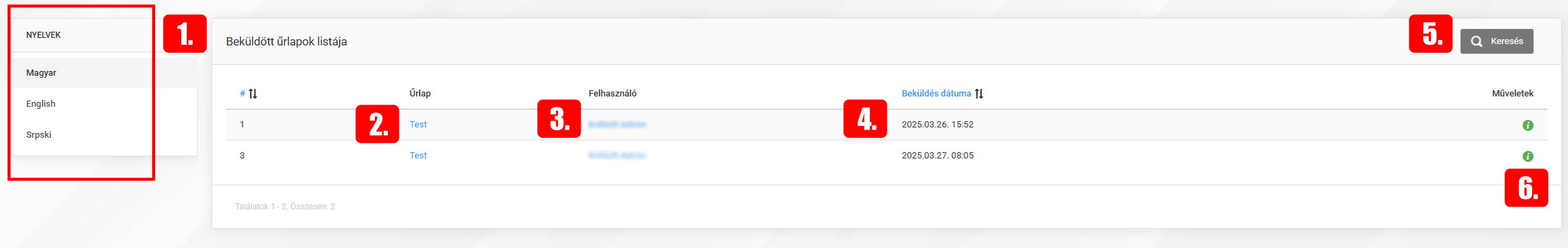 Beküldött űrlapok