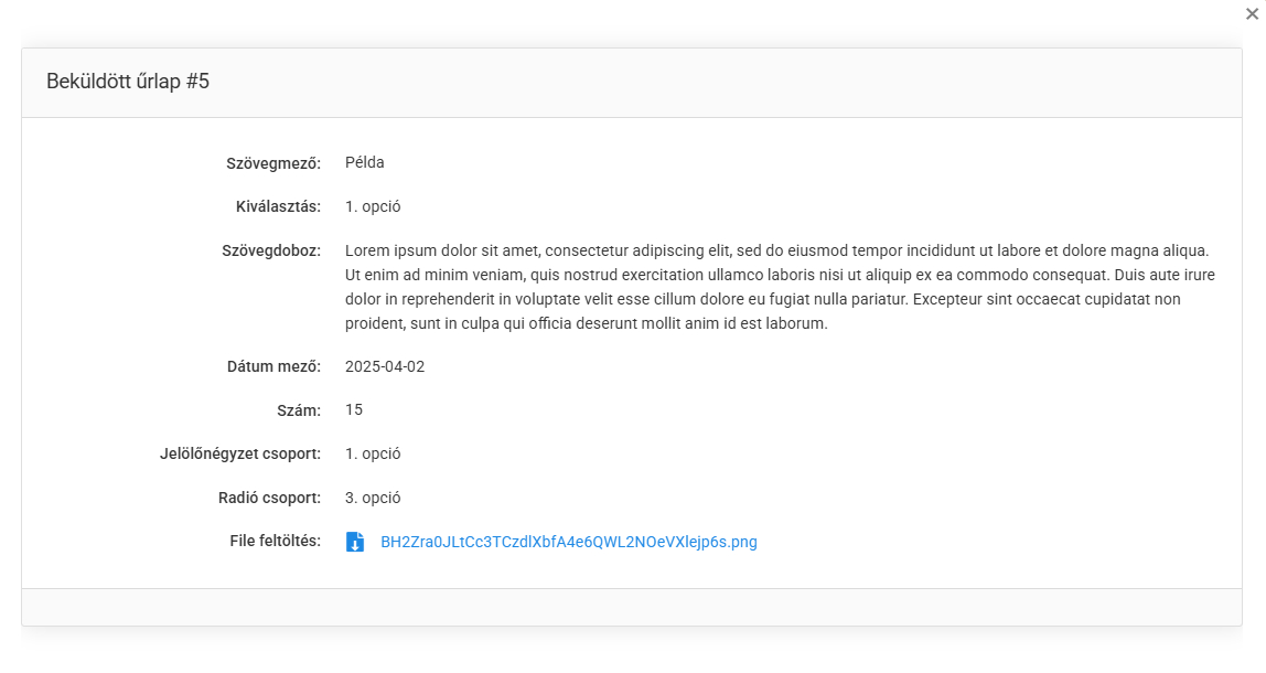 Beküldött űrlapok