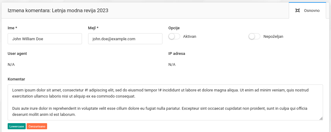 Komentari i upravljanje njima