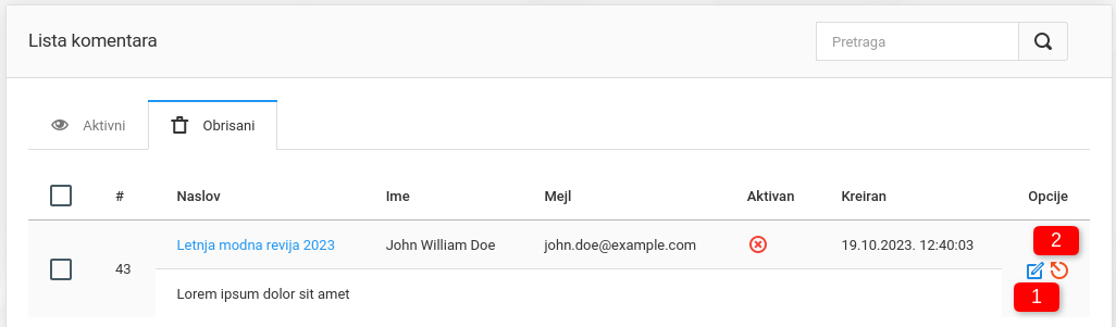 Komentari i upravljanje njima