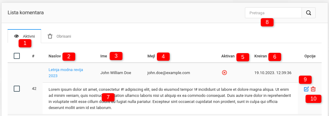 Komentari i upravljanje njima