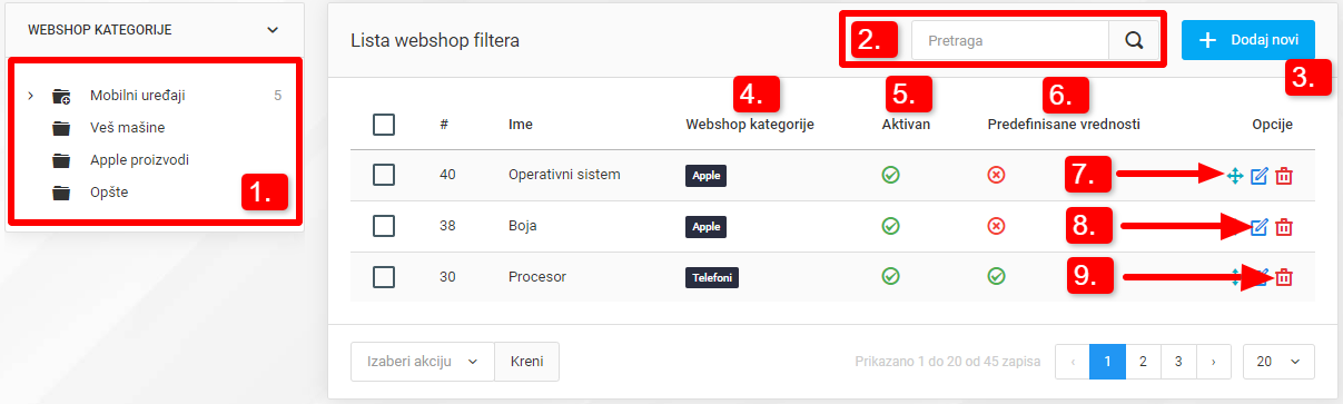 Webshop filteri