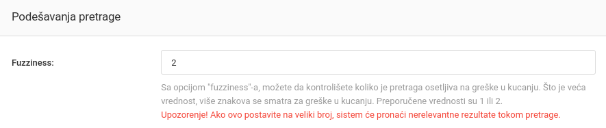 Podešavanje pretrage