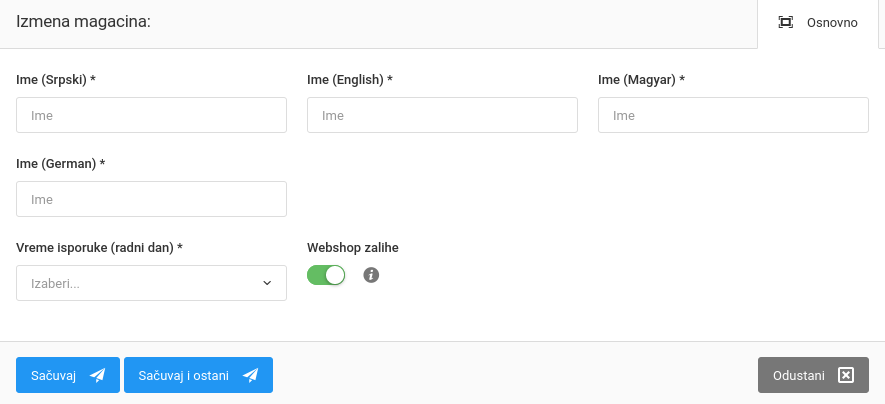 Magacini i podešavanje