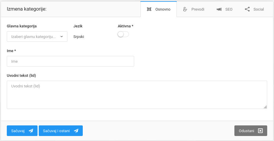 Kategorije (kategorije statičnih sadržaja i meniji)