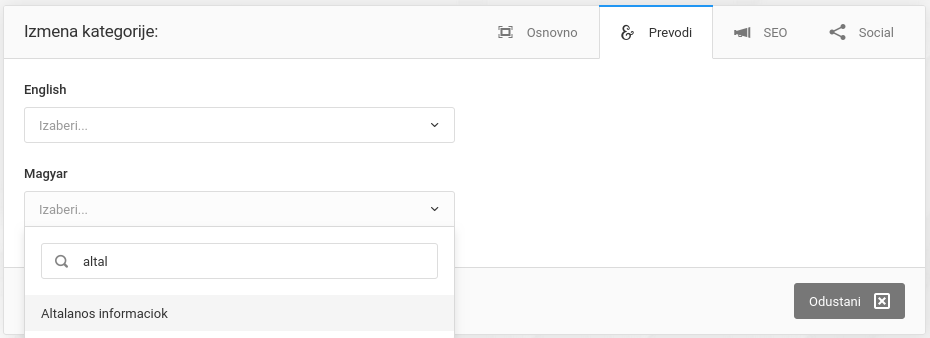 Kategorije (kategorije statičnih sadržaja i meniji)