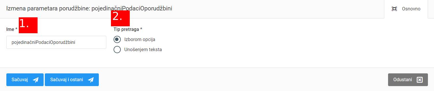 Parametri porudžbine